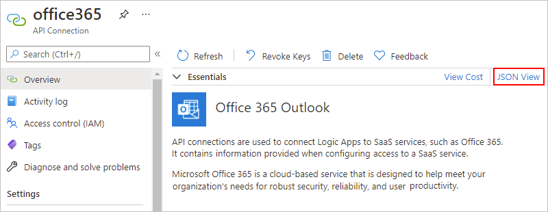 Screenshot che mostra il riquadro Connessione portale di Azure e API con l'opzione 