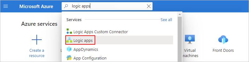 Screenshot che mostra portale di Azure casella di ricerca con app per la logica come testo di ricerca.