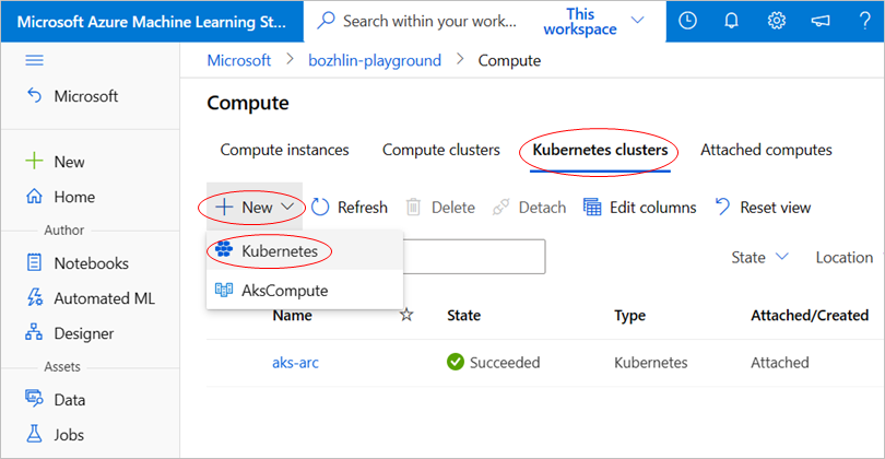 Screenshot delle impostazioni per il cluster Kubernetes da rendere disponibile nell'area di lavoro.