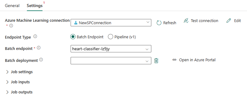 Screenshot che mostra come selezionare un endpoint dopo la configurazione di una connessione.