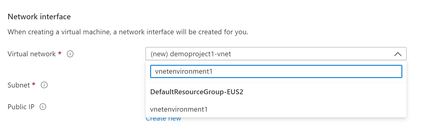 Screenshot della selezione della rete virtuale esistente dell'istanza del server flessibile Database di Azure per MySQL.