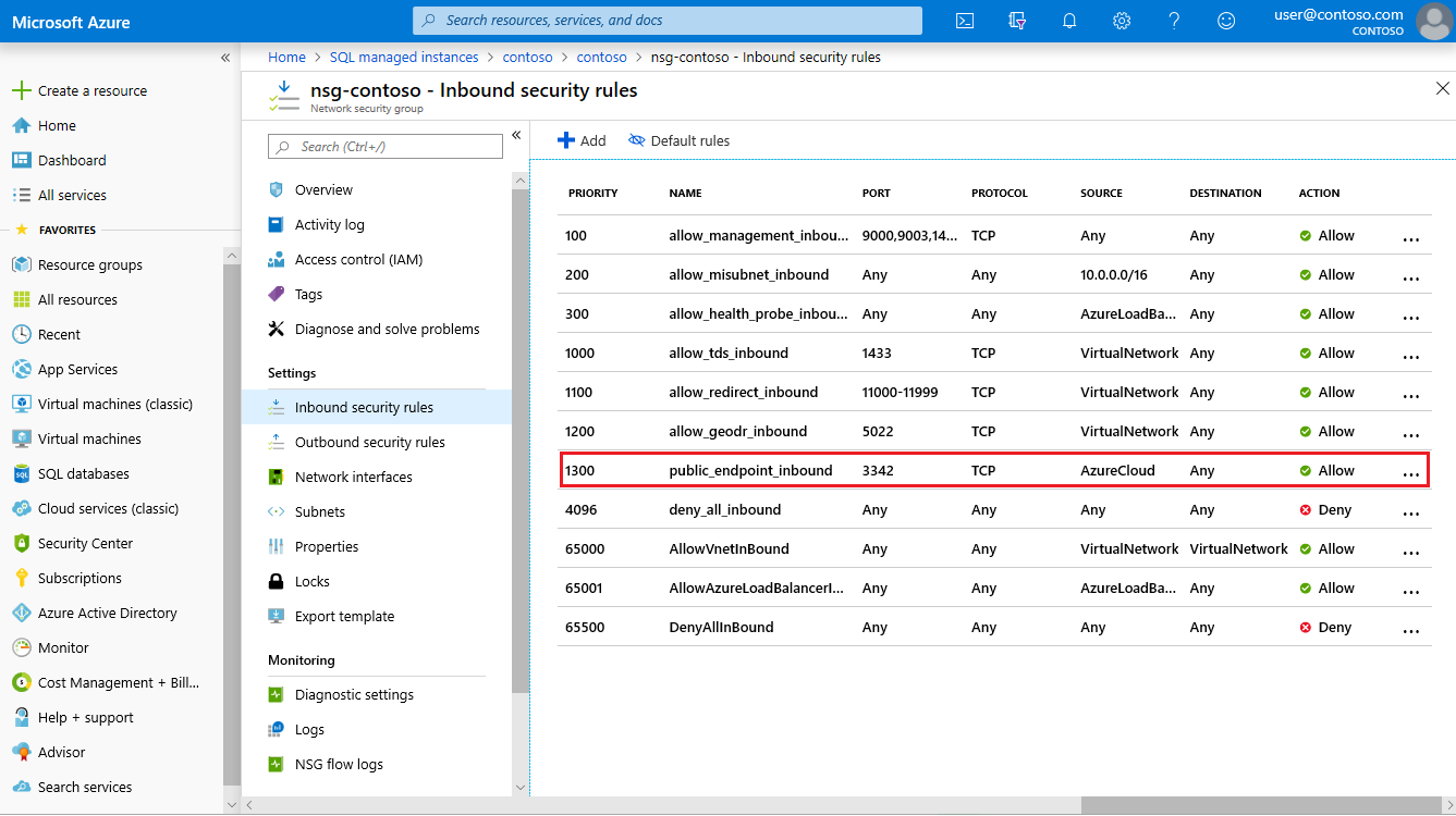 Regola di sicurezza in ingresso di gruppo di sicurezza di rete (NSG)