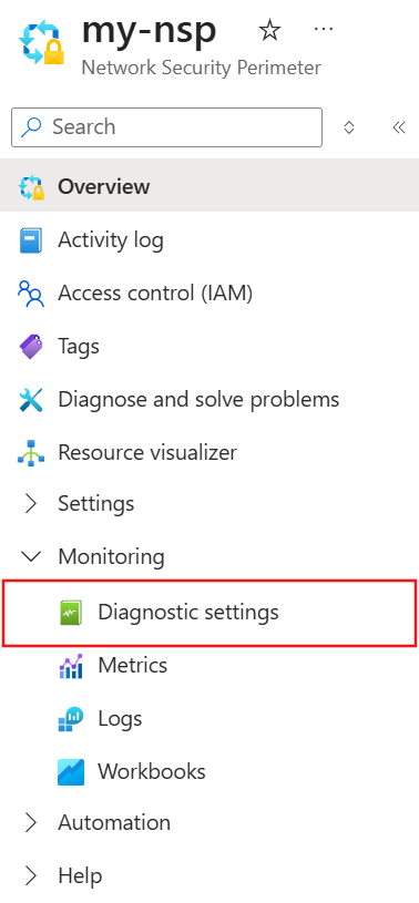 Screenshot del menu a sinistra nel portale del perimetro di sicurezza della rete.