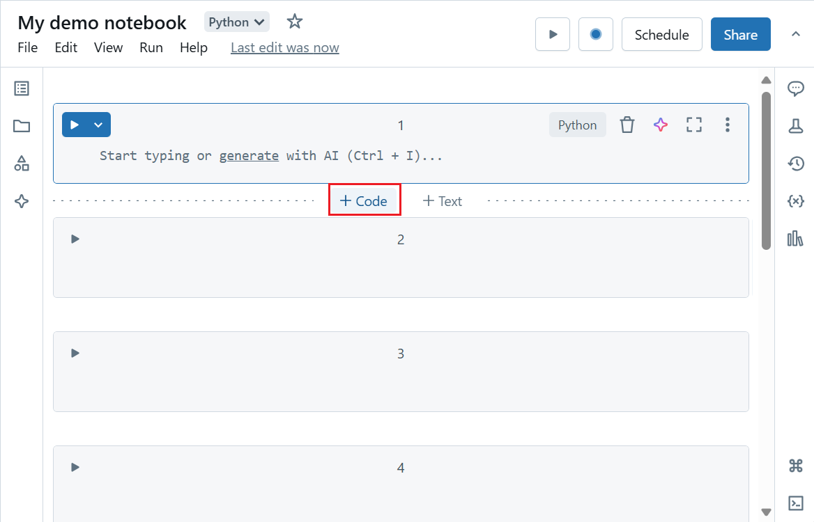 Screenshot del notebook con le celle segnaposto.