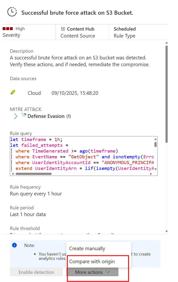 Screenshot del pulsante Altre azioni nella procedura guidata delle regole.