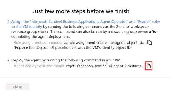 Screenshot del comando dell'Agente da copiare nel passaggio 2.