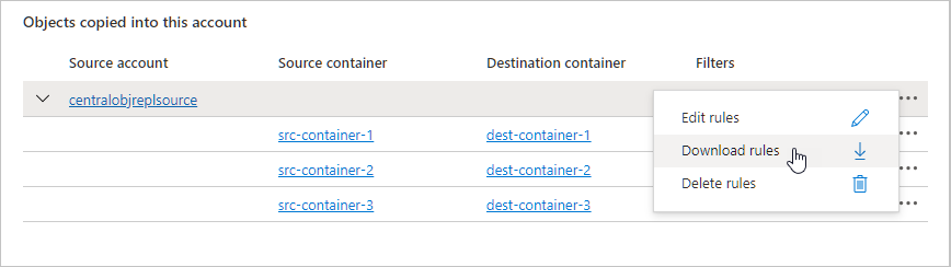 Screenshot che mostra come scaricare le regole di replica in un file JSON