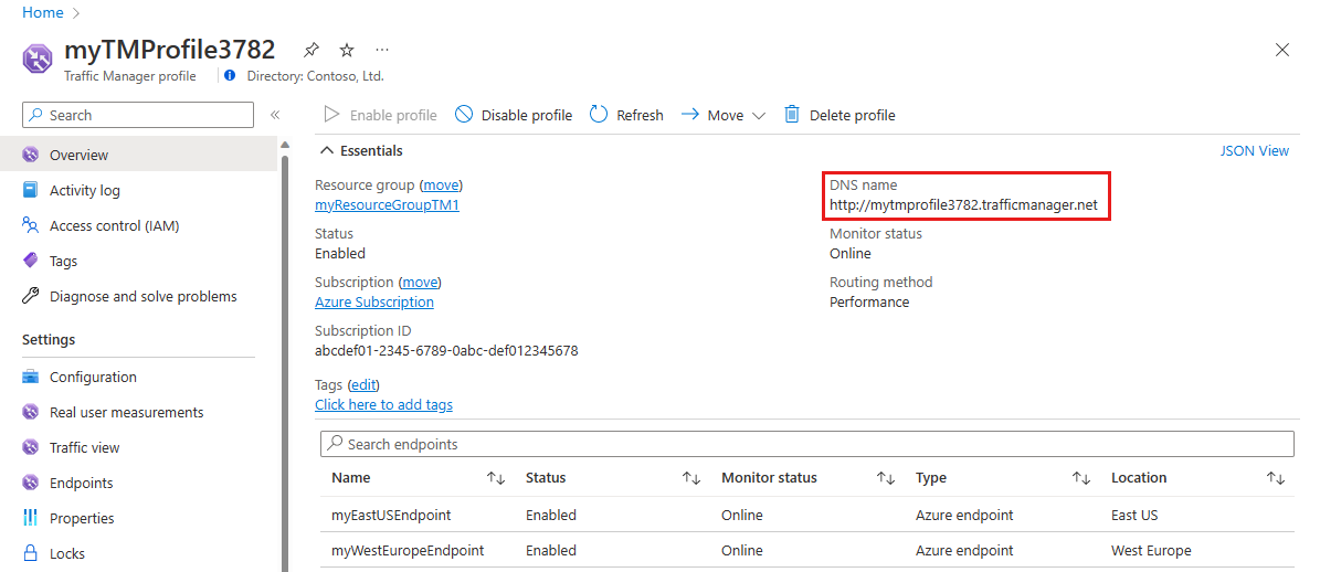 Screenshot del nome DNS Gestione traffico.