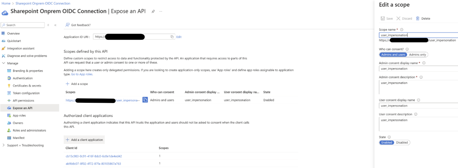 Screenshot che mostra l'esposizione di una configurazione API.