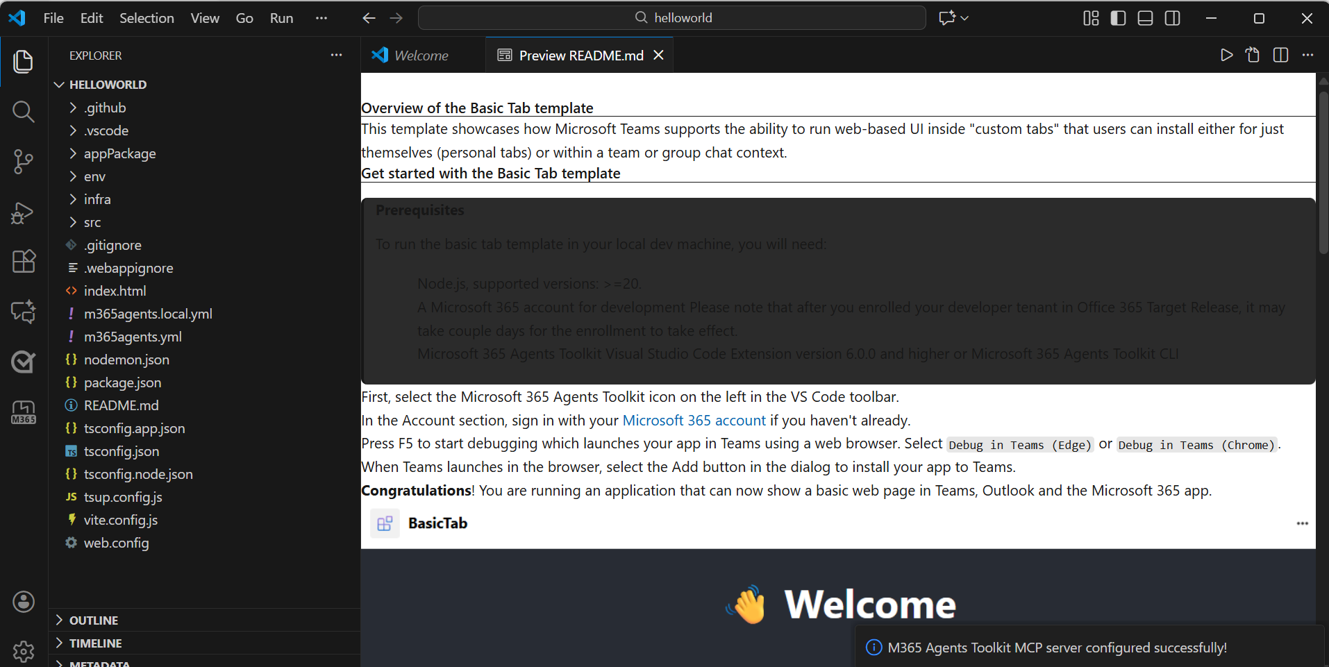 Screenshot shows the app created.