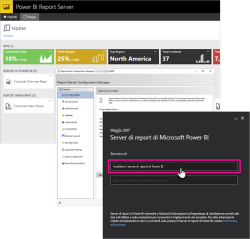 Screenshot del server di report di Power BI che mostra le opzioni di accesso.
