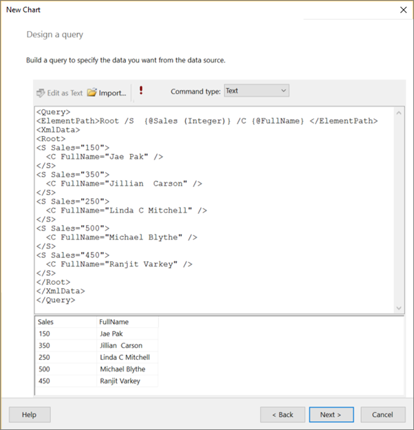 Screenshot della query di progettazione Generatore report.
