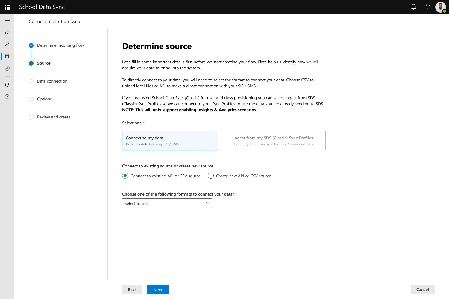 Screenshot che mostra come connettersi ai dati per CSV allo stesso csv.
