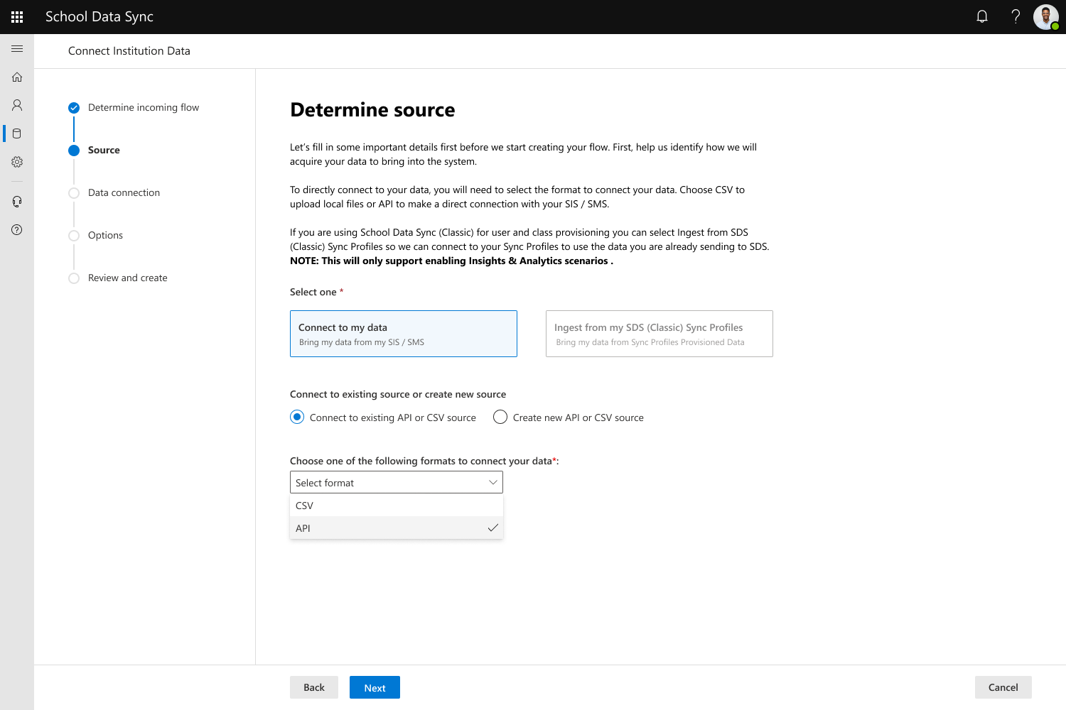 Screenshot che mostra l'API di selezione dell'opzione per l'API nella stessa API.