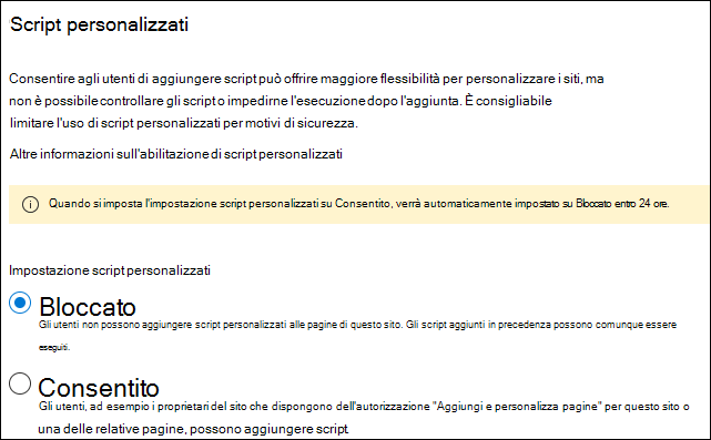 Screenshot che mostra le impostazioni dello script personalizzato.