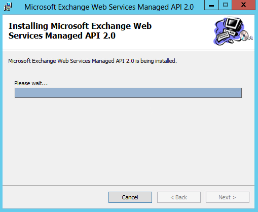 Screenshot della barra di installazione dell'API gestita di MS Exchange.