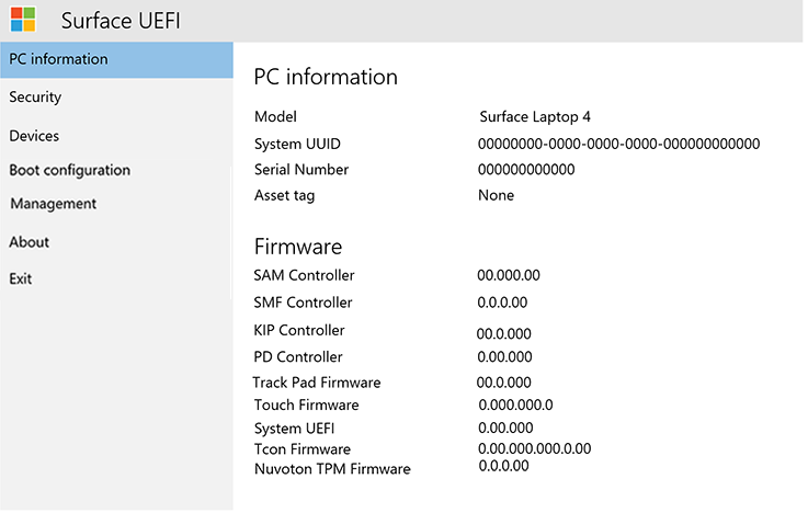 Informazioni sul sistema e sulla versione del firmware.