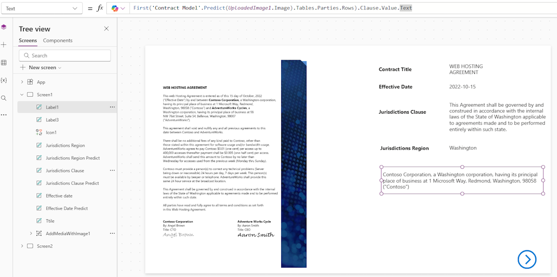 Screenshot di un campo della prima clausola per un documento contrattuale.