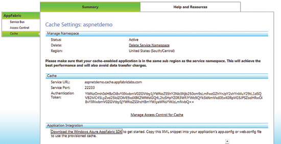 image: AppFabric Labs Cache Settings Page