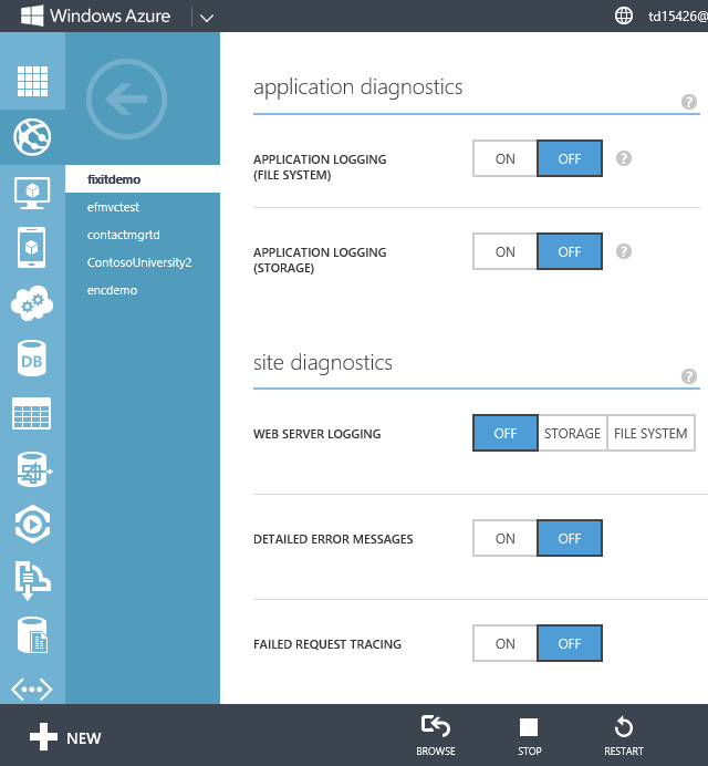 Diagnostica dell'app e diagnostica del sito nella scheda Configura