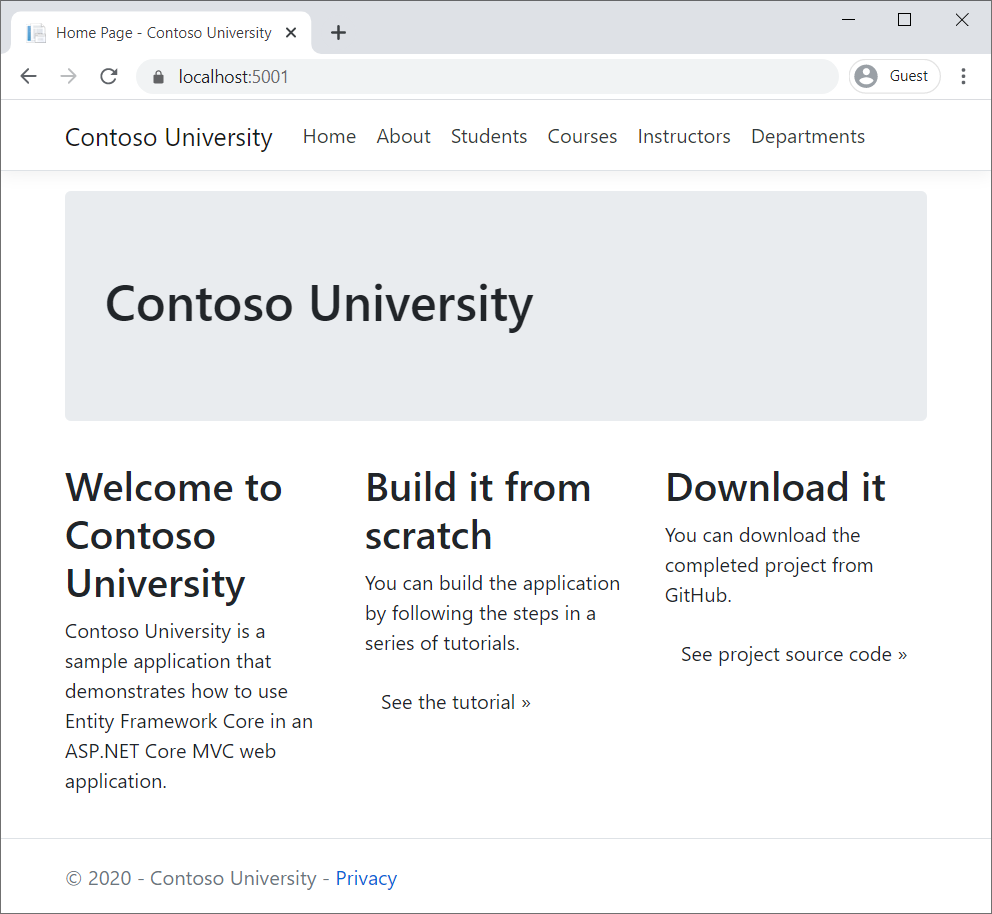 home page di Contoso University