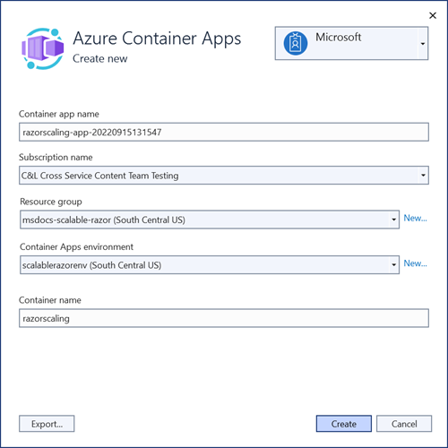 Screenshot che mostra la distribuzione di Visual Studio.