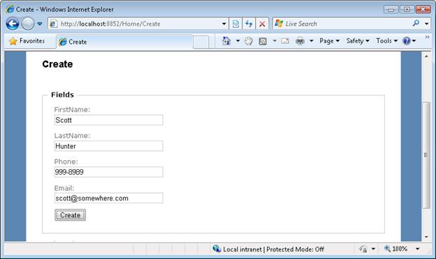 Screenshot che mostra la visualizzazione crea.