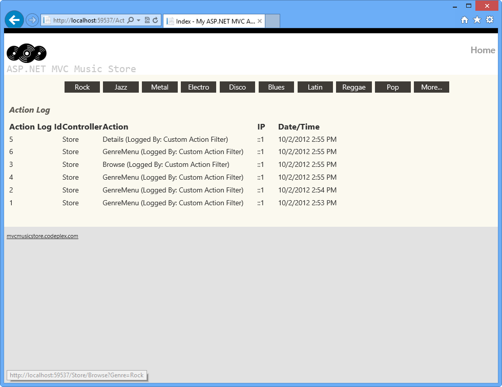 Screenshot che mostra il log azioni in cui è possibile verificare le visite.
