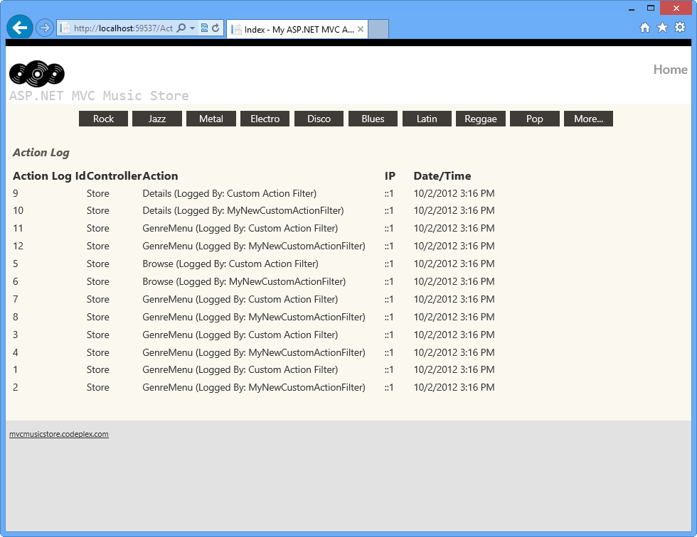 Screenshot che mostra il log azioni con le visite rilevate due volte.