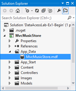 Database MvcMusicStore nel database Esplora soluzioni MvcMusicStore in Esplora soluzioni