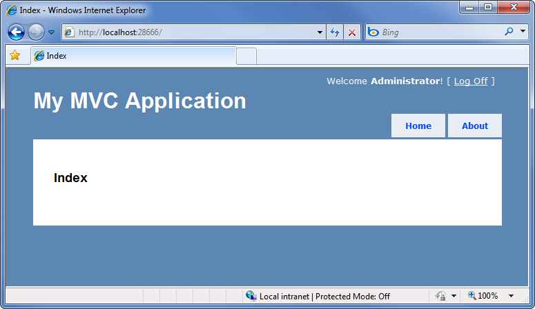 Screenshot che mostra la pagina Indice applicazione M V V.