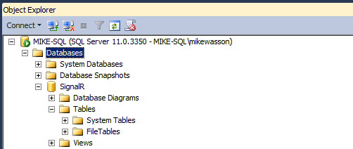 Screenshot della finestra di dialogo Esplora oggetti. È selezionata la cartella Database con etichetta.