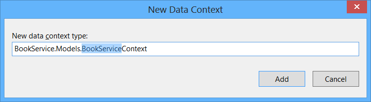 Screenshot della finestra di dialogo Nuovo contesto dati che mostra il nome predefinito nel campo Nuovo tipo di contesto dati.