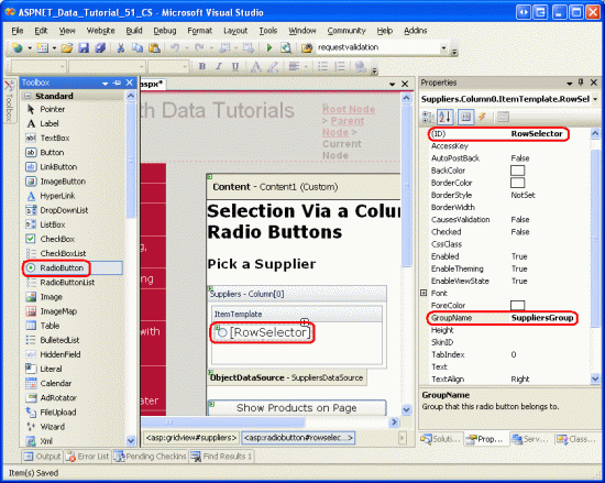Aggiungere un controllo Web RadioButton all'ItemTemplate