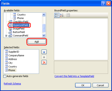 Aggiungere un HyperLinkField a GridView