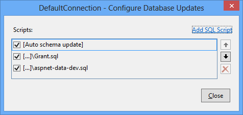 Configurare Aggiornamenti database per il database di appartenenza