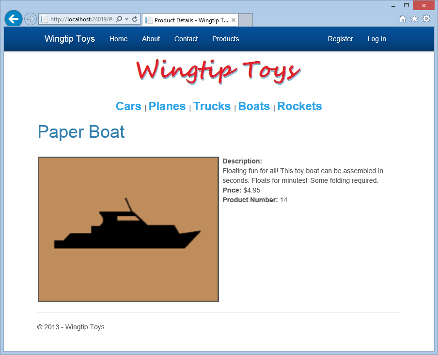Screenshot della pagina Dettagli prodotto Paper Boat.