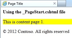 [Immagine che mostra l'esecuzione di Content 1 dot CSHTML in un browser.]