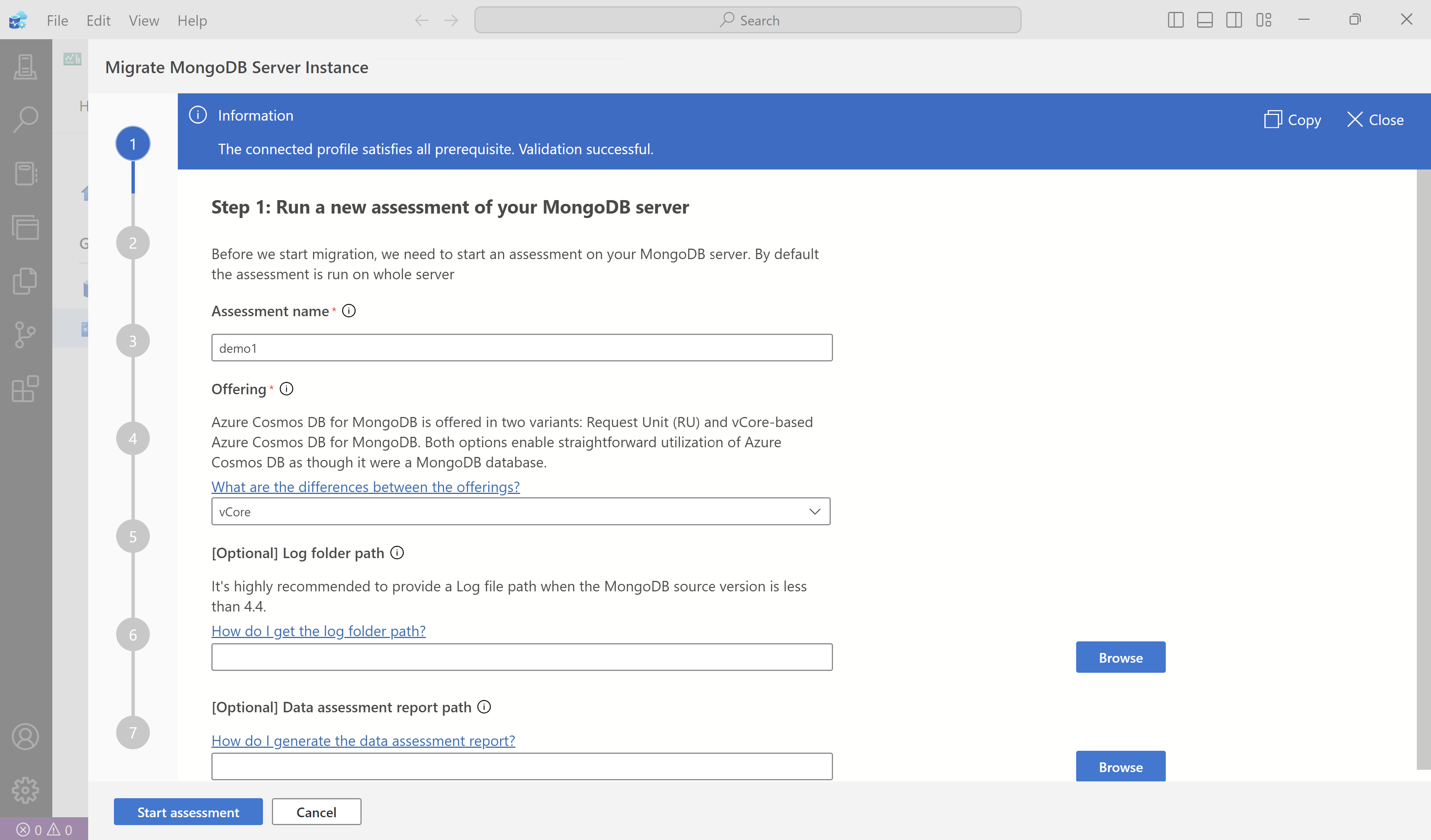 Screenshot dei dettagli della valutazione dopo la convalida delle credenziali.