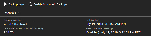 Azure Stack : verificare che i backup siano stati disabilitati