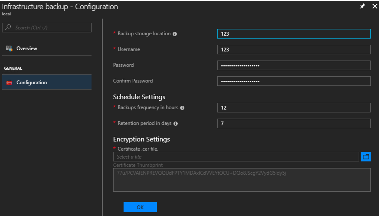 Hub di Azure Stack - Impostazioni del controller di backup