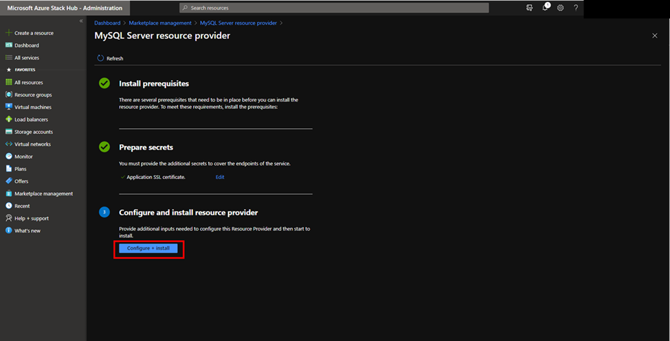 Screenshot dell'installazione di RP di gestione del marketplace.