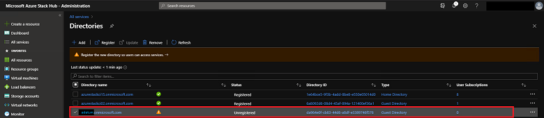 Screenshot che mostra la selezione di una directory da registrare.
