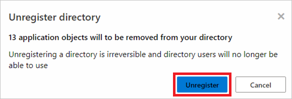 Screenshot che mostra selecing Unregister to annulla la registrazione di una directory.