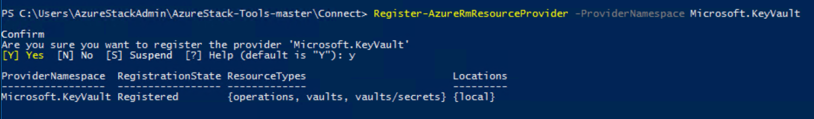 Registrazione dell'insieme di credenziali delle chiavi in PowerShell completata