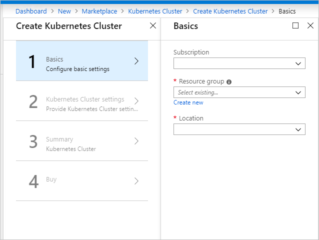 Screenshot che mostra dove aggiungere informazioni di base sul cluster Kubernetes.