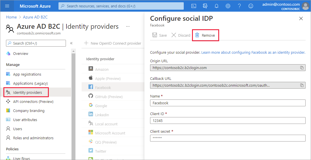 Eliminare il provider di identità