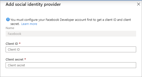Screenshot che mostra la pagina Aggiungi provider di identità social.