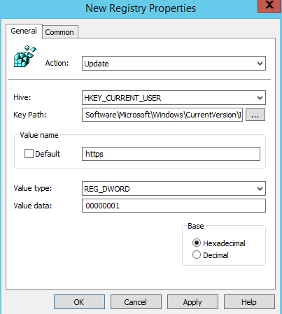 Screenshot che mostra l'Finestra Proprietà Nuovo Registro di sistema.