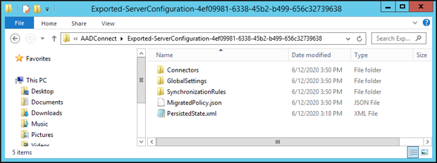 Screenshot che mostra la copia della cartella Exported-ServerConfiguration-* .
